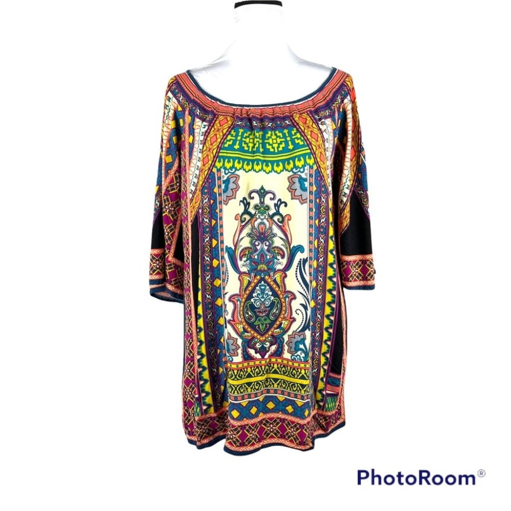 Bohemian Multicolor Printed Tunic Dress - Vibrant Pattern